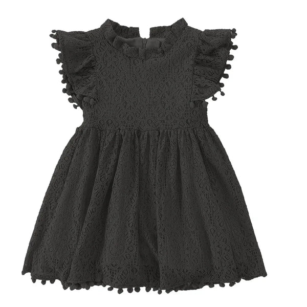 Girls Dress Lace Hollow out Children Wedding Dress Ruffle Sleeve Kid Party Princess Elegant Costume Baby Clothes Autumn A477
