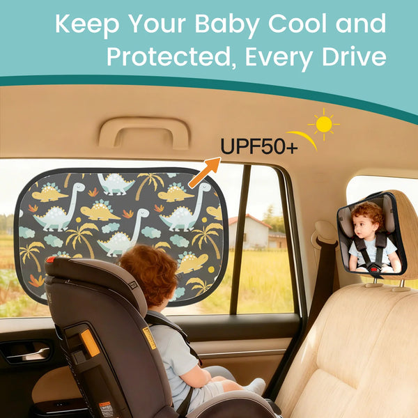 Baby Car Essentials Starter Kit | Backseat Organizer + 2 Sun Shades + 2 Hooks + Rear Mirror