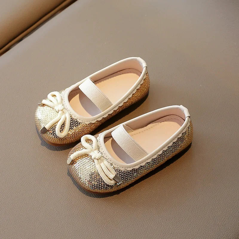 Girls Leather Shoes 2024 Brand New Kids Dress Shoes for Wedding Party Bling Glitter Flat mary janes Bow-knot Shoes Kids H02037