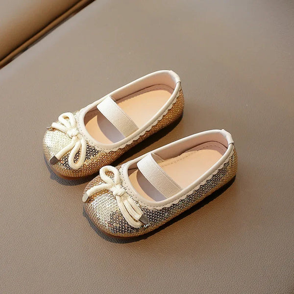 Girls Leather Shoes 2024 Brand New Kids Dress Shoes for Wedding Party Bling Glitter Flat mary janes Bow-knot Shoes Kids H02037
