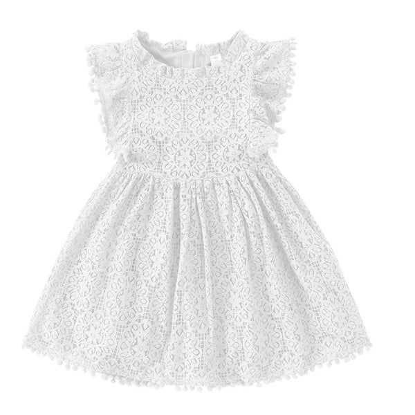 Girls Dress Lace Hollow out Children Wedding Dress Ruffle Sleeve Kid Party Princess Elegant Costume Baby Clothes Autumn A477