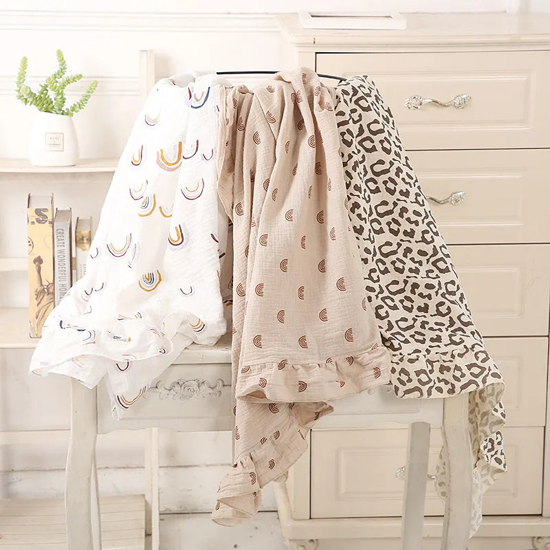 Cotton Baby Blanket Muslin Swaddle Newborn Receive Blanket Ruffle Children's Bedding Gauze Stroller Cover Babies Accessories