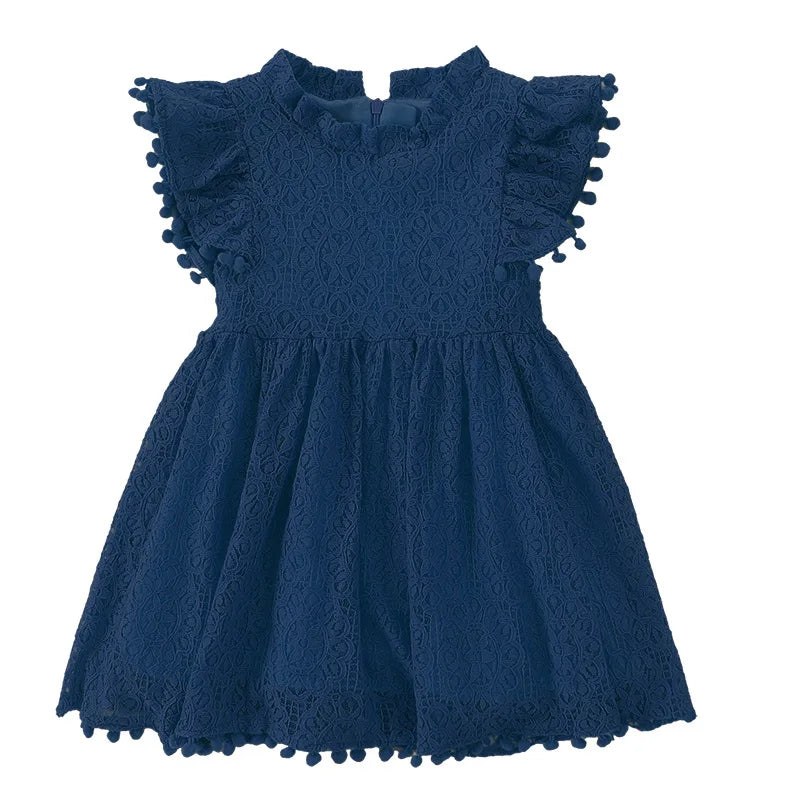 Girls Dress Lace Hollow out Children Wedding Dress Ruffle Sleeve Kid Party Princess Elegant Costume Baby Clothes Autumn A477