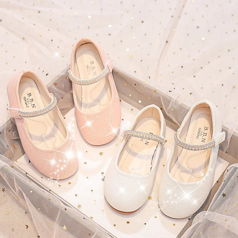 Girls Mary Janes Shoes for Party Wedding Children Princess Shoes Kids Rhinestones Shine Shoes Solid Color Simple Non-slip 2026