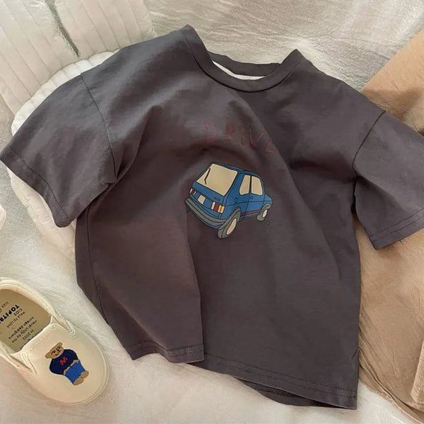 Cotton Half Sleeve T-shirt Boys Child 2025 Summer Baby Unisex Costume Sports Casual Tees Girls Cartoon Car Trendy Pullover Shirt